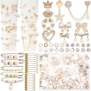 60 Pcs Junk Socks Charms Kit Golden For Women Sock Charms with Safety Pins
